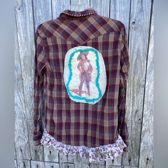 Johnny Loves June Tops - Johnny Loves June Vintage Retro Cowgirl Pinup Rodeo Pearl Snap Small